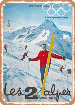 1968 Grenoble, Winter Olympic Games Les 2 Alpes France Is?¿re Vintage Ad - Metal Sign