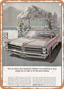 1965 Pontiac Bonneville 2 Vintage Ad - Metal Sign