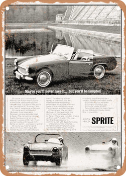 1965 Austin Healey Sprite Maybe You'll Never Race It. but You'll Be Tempted Vintage Ad - Metal Sign