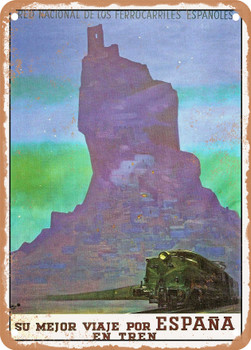 1961 National Network of Spanish Railways Your best trip through Spain by train 2 Vintage Ad - Metal Sign