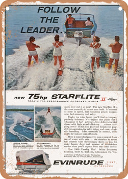 1960 Follow The Leader New 75jp Starflite IIi Evinrude Vintage Ad - Metal Sign