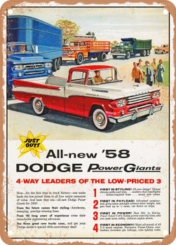 1958 Dodge Trucks All New 58 Dodge Power Giants Vintage Ad - Metal Sign