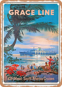 1957 Grace Line Caribbean South American Cruises Vintage Ad - Metal Sign