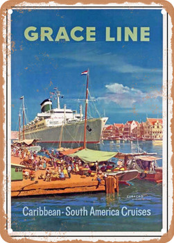 1957 Grace Line Caribbean South American Cruises 3 Vintage Ad - Metal Sign