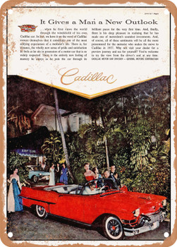 1957 Cadillac Series Sixty Two Convertible Vintage Ad - Metal Sign