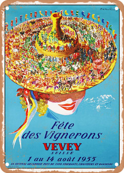 1955 Winegrowers' Festival, Vevey, Switzerland Vintage Ad - Metal Sign