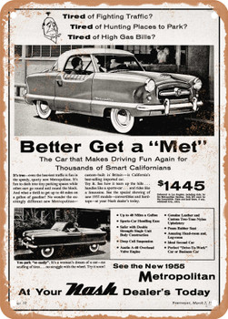 1955 Nash Metropolitan Hardtop Vintage Ad - Metal Sign