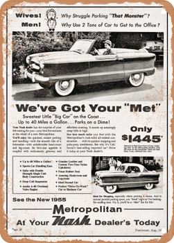 1955 Nash Metropolitan Convertible Vintage Ad - Metal Sign