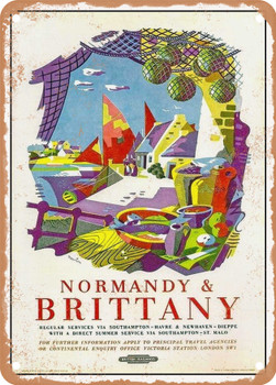 1954 Normandy Brittany British Railways Vintage Ad - Metal Sign