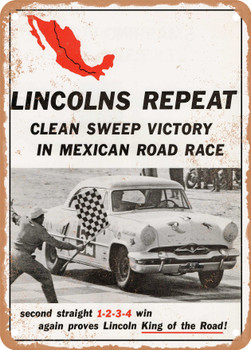 1953 Lincoln in Mexican Road Race Carrera Panamericana Vintage Ad - Metal Sign