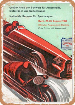 1953 Grand Prix of Switzerland for cars, motorcycles, and sidecars National races for sports cars Bern, August 22-23, 1953 Vintage Ad - Metal Sign