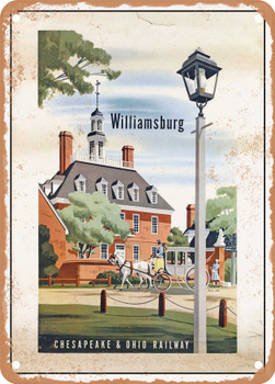 1950 Williamsburg Chesapeake Ohio Railway Vintage Ad - Metal Sign