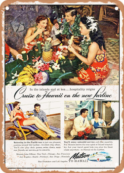 1950 Cruise to Hawaii on the New Lurline Matson to Hawaii Vintage Ad - Metal Sign