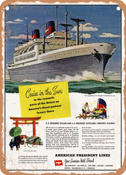 1949 Cruise in the Sun American President Lines Vintage Ad - Metal Sign