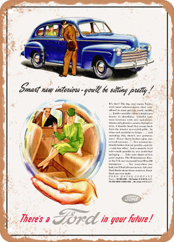 1946 Ford Super Deluxe Fordor Sedan Vintage Ad - Metal Sign