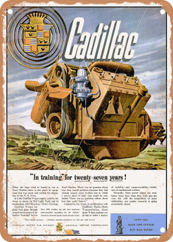 1944 Cadillac in Training for Twenty Seven Years Vintage Ad - Metal Sign