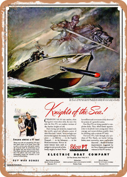 1943 Knights of the Sea Elco Pt Electric Boat Company Vintage Ad - Metal Sign
