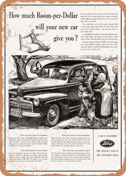 1942 Ford Super Deluxe Fordor Sedan Vintage Ad - Metal Sign