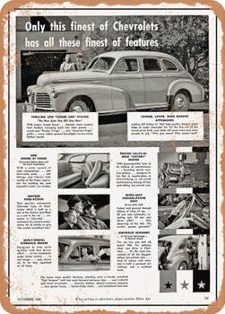 1942 Chevy Super Deluxe Sport Sedan Vintage Ad - Metal Sign