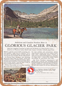 1940 American and Canadian Rockies Meet in Glorious Glacier Park Great Northern Railway Vintage Ad - Metal Sign