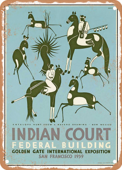 1939 Indian Court Federal Building Golden Gate International Exposition San Francisco 2 Vintage Ad - Metal Sign