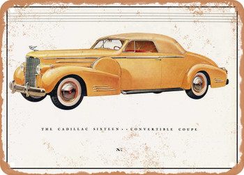 1938 Cadillac Sixteen Convertible Coupe Vintage Ad - Metal Sign