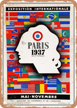 1937 International Arts and Techniques Exhibition, Paris Vintage Ad - Metal Sign