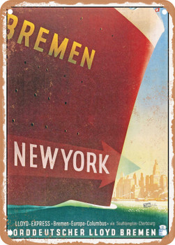 1937 Bremen-New York Lloyd Express Norddeutscher Lloyd Bremen Vintage Ad - Metal Sign