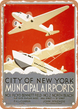 1936 City of New York Municipal Airports Vintage Ad - Metal Sign