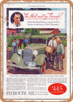 1933 Plymouth the Mail Must Go Through Vintage Ad - Metal Sign