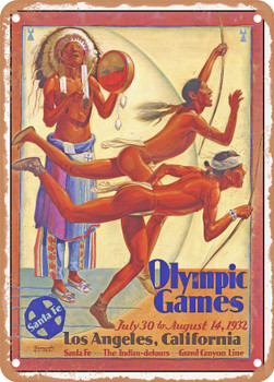 1932 Olympic Games Los Angeles California Santa Fe the Indian Detours Grand Canyon Line Vintage Ad 2 - Metal Sign
