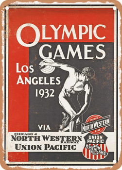 1932 Olympic Games Los Angeles 1932 Via Chicago North Western Railway Union Pacific Vintage Ad - Metal Sign