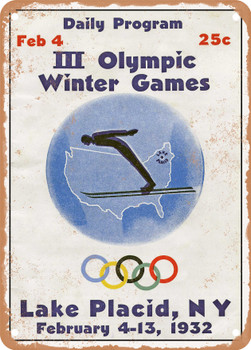 1932 Daily Program III Olympic Winter Games Lake Placid Ny Vintage Ad - Metal Sign