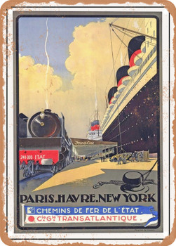 1930 Paris-Havre-New York General Transatlantic Company French Line Vintage Ad - Metal Sign