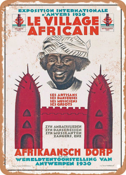 1930 International Exhibition in Antwerp The African village Vintage Ad - Metal Sign