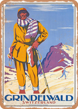 1930 Grindelwald Switzerland Vintage Ad - Metal Sign