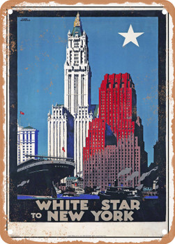 1929 White Star to New York Vintage Ad - Metal Sign