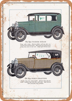 1928 Ford Model A Tudor Sedan Phaeton Vintage Ad - Metal Sign