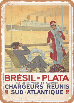 1928 Brazil Plata Chargeurs Reunis South Atlantic Vintage Ad - Metal Sign