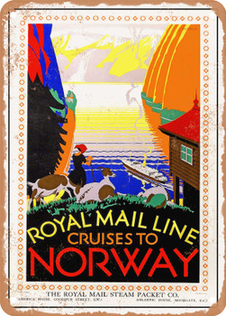 1925 Royal Mail Line Cruises to Norway Vintage Ad - Metal Sign