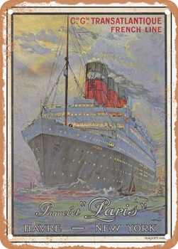 1925 Compagnie Generale Transatlantique, SS Paris, Le Havre-New York Vintage Ad - Metal Sign