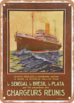 1924 Chargeurs Reunis Senegal Brazil La Plata Vintage Ad - Metal Sign
