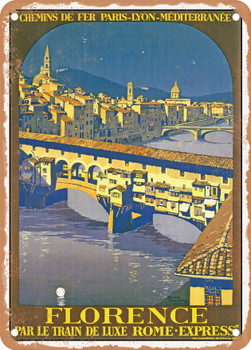 1921 Paris Lyon Mediterranean Railways Florence Vintage Ad - Metal Sign