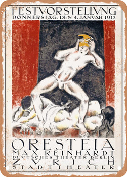 1916 Performance of Oresteia Max Reinhardt German Theater Berlin Zurich Vintage Ad - Metal Sign