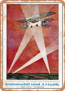 1916 Aviatik airplane the victorious warplane-automobile and aviatik akt ges Leipzig Vintage Ad - Metal Sign