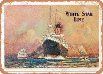 1915 White Star Line Runic Leaving Cape Town Vintage Ad - Metal Sign