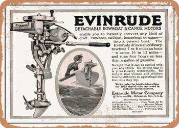 1915 Evinrude Detachable Rowboat Canoe Motors Vintage Ad - Metal Sign