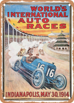 1914 Worlds International Auto Races Indianapolis May 30 1914 Vintage Ad - Metal Sign