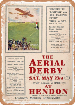 1914 The Aerial Derby at Hendon Vintage Ad - Metal Sign