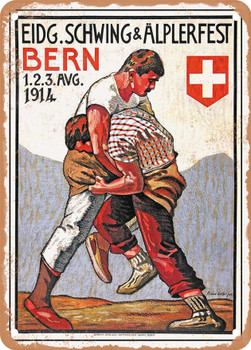 1914 Swiss wrestling and alpine festival Bern 1914 Vintage Ad - Metal Sign
